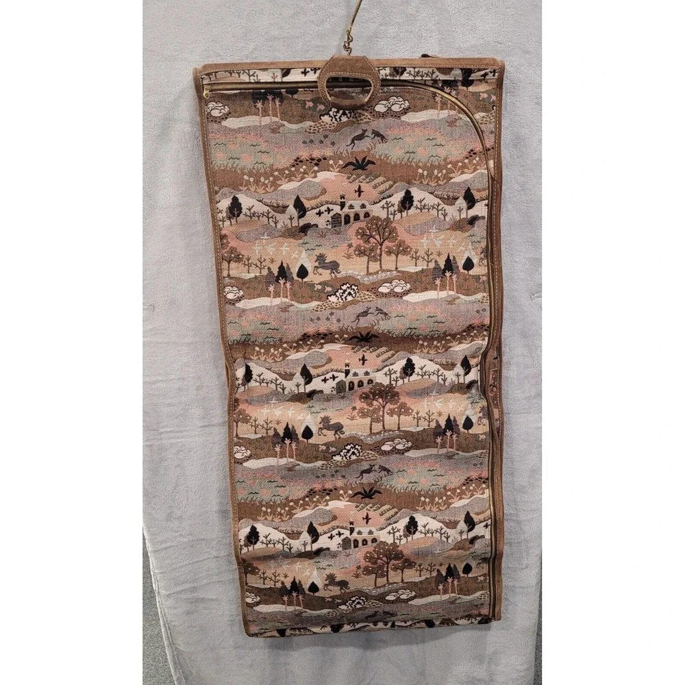 Vintage Garment Bag Embroidered Tapestry Woodsland Animals Scenes